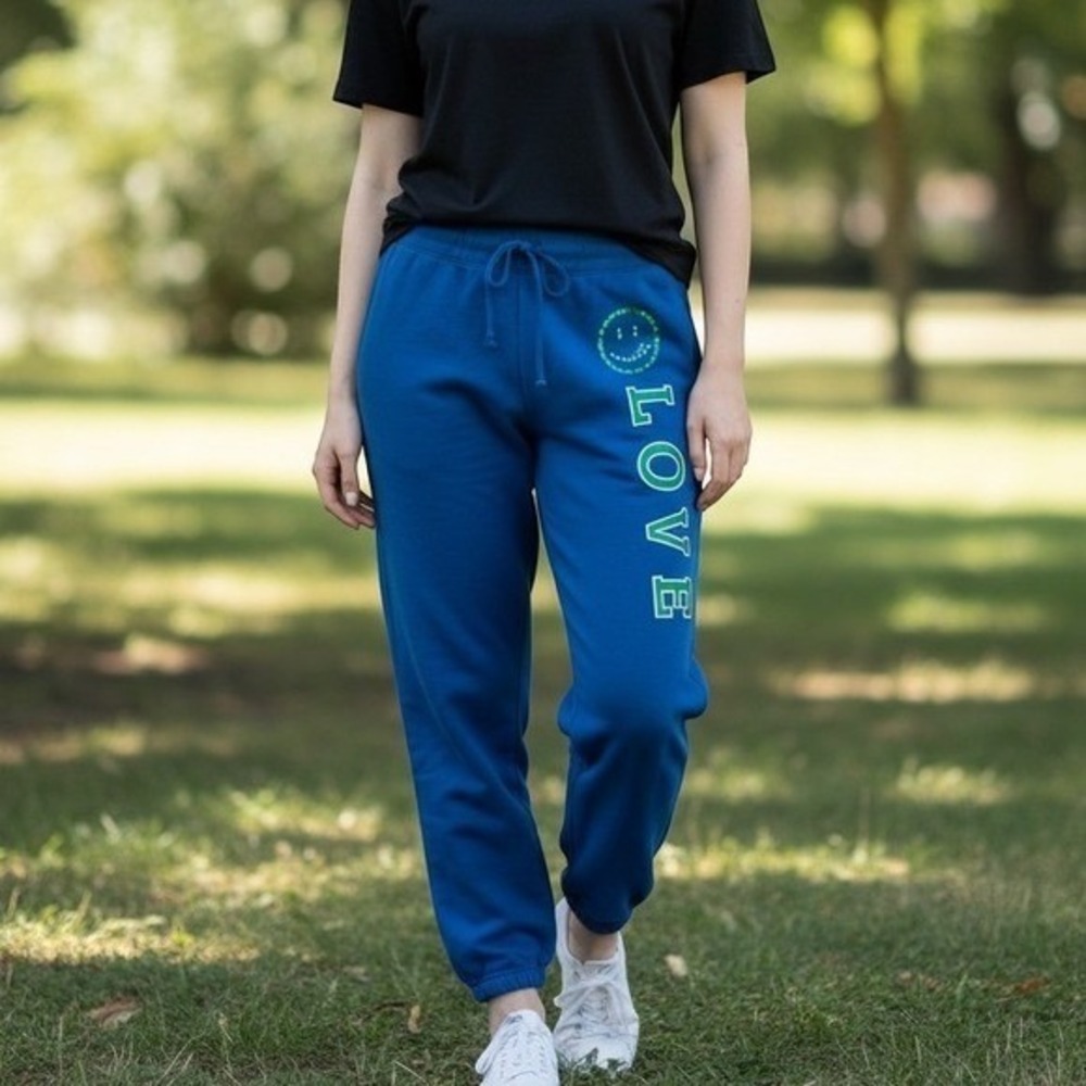 Joe Boxer Sweatpants Womens Medium Blue Vintage Kmart Love Smiley Y2K Good